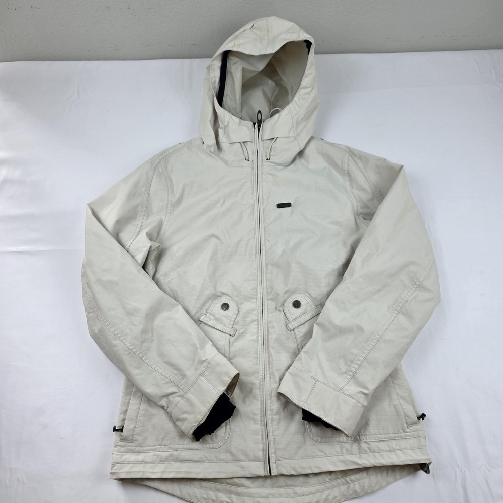 Oakley Ski Jacket Womens Small White Hooded Full Zip Thumbholes Snow Winter